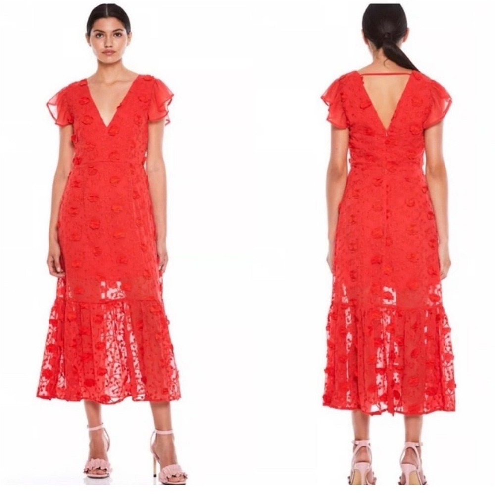 Nwt La Maison Talulah Scarlett Floral Midi Dress Size L Ruffled Hem